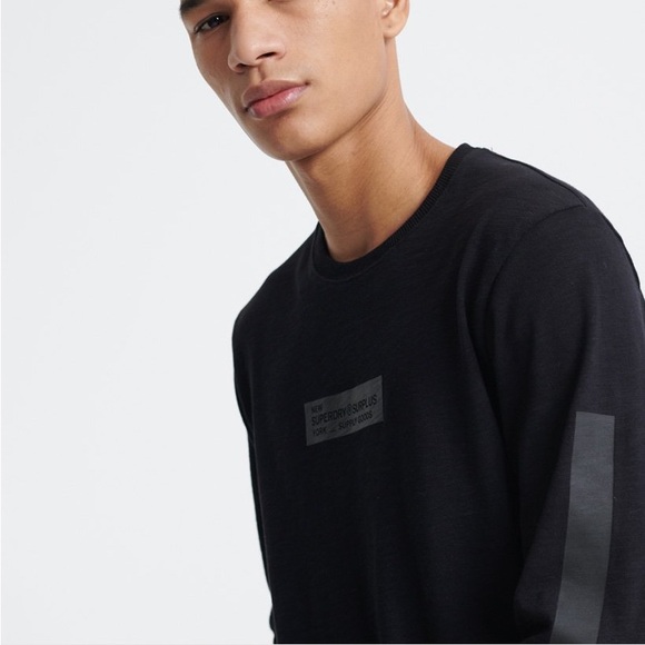 Superdry Surplus Goods Jet Black Graphic Long Sleeve Tee Top Size M - Picture 3 of 14
